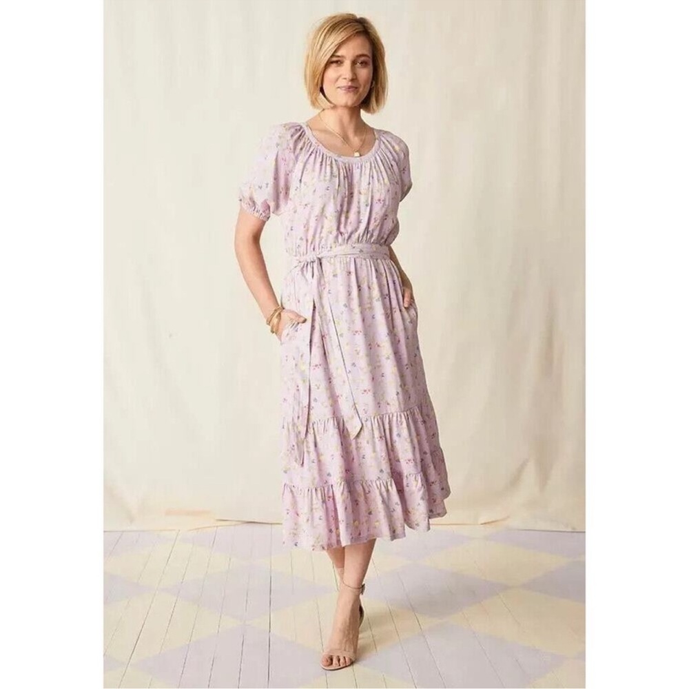 Matilda Jane Enchanted Garden Lavender Artist Floral Tiered Maxi Dress Size M